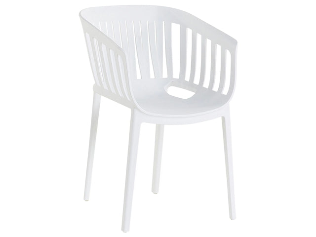 Dining Chair White Indoor Outdoor Stackable Curved Slatted Back Beliani