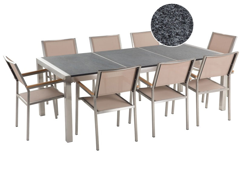 Garden Dining Set Beige with Grey Granite Table Top 8 Seats 220 x 100 cm Beliani