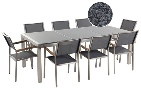 Garden Dining Set Grey with Grey Granite Table Top 8 Seats 220 x 100 cm Beliani