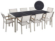 Garden Dining Set White with Black Granite Table Top 8 Seats 220 x 100 cm Triple Plate Beliani