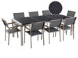 Garden Dining Set Grey with Black Granite Table Top 8 Seats 220 x 100 cm Triple Plate Beliani