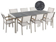 Garden Dining Set White with Flamed Granite Table Top 8 Seats 220 x 100 cm Beliani