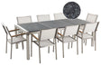 Garden Dining Set White with Flamed Granite Table Top 8 Seats 220 x 100 cm Beliani