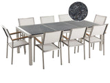 Garden Dining Set White with Flamed Granite Table Top 8 Seats 220 x 100 cm Beliani