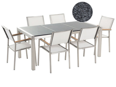 Garden Dining Set White with Grey Granite Table Top 6 Seats 180 x 90 cm Triple Plate Beliani