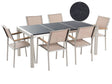 Garden Dining Set Beige with Black Granite Table Top 6 Seats 180 x 90 cm Triple Plate Beliani