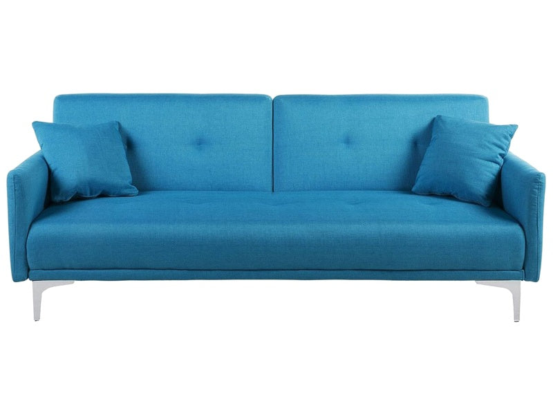 Sofa Bed Sea Blue 3 Seater Buttoned Seat Click Clack Beliani