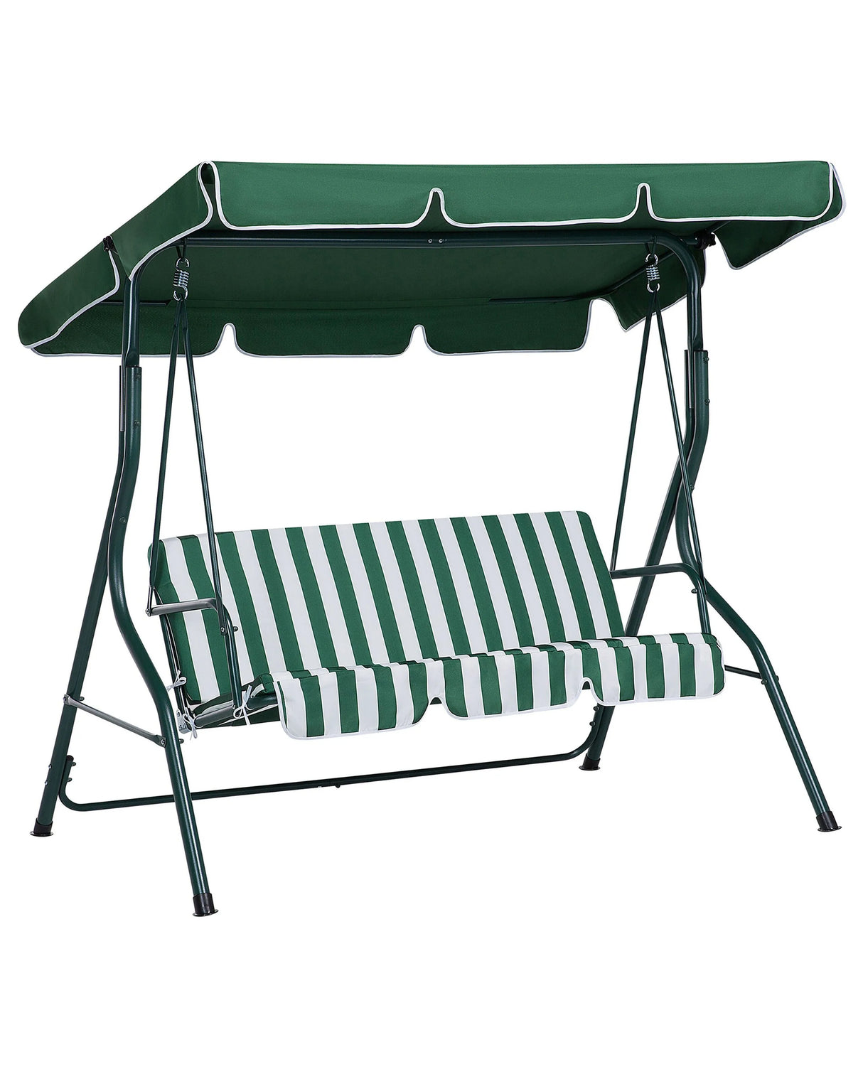 Patio Garden Swing Green Striped Mesh Steel Frame 3 Seater with Canopy Beliani