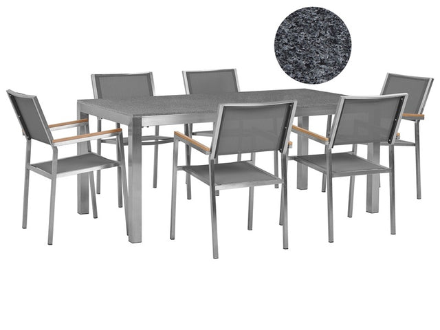 Garden Dining Set Grey with Grey Granite Table Top 6 Seats 180 x 90 cm Beliani