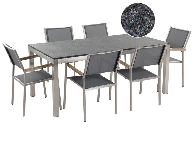 Garden Dining Set Grey with Flamed Granite Table Top 6 Seats 180 x 90 cm Beliani