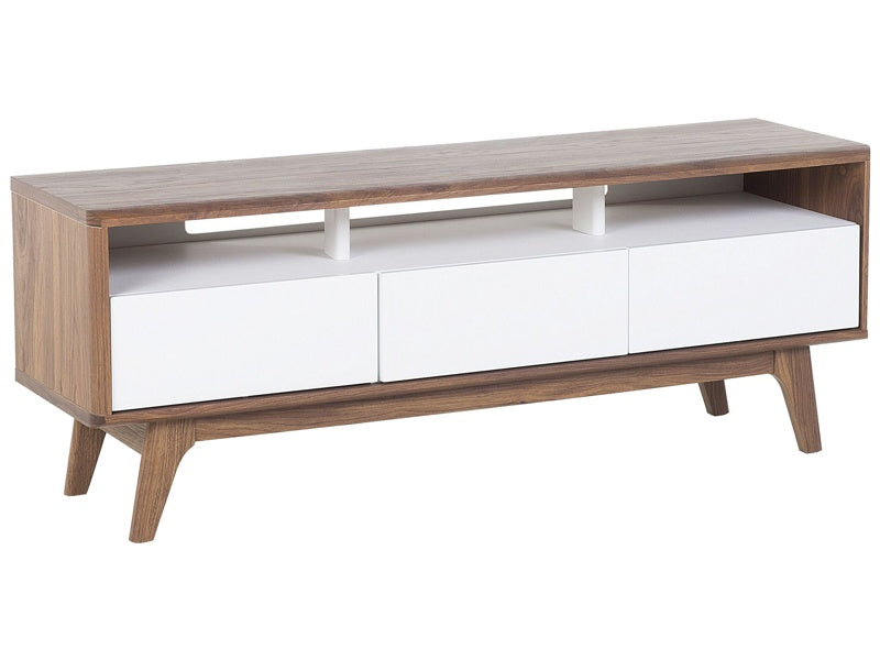 TV Stand Dark Wood White Storage Shelf Drawers Cable Management Modern Beliani