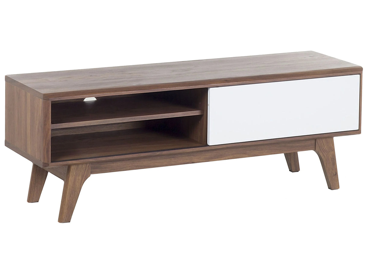 TV Stand Dark Wood White Storage Shelf Cable Management Modern Beliani