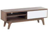 TV Stand Dark Wood White Storage Shelf Cable Management Modern Beliani