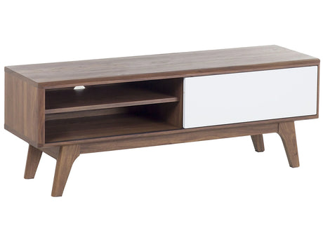 TV Stand Dark Wood White Storage Shelf Cable Management Modern Beliani