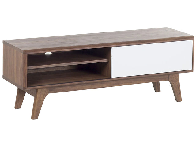 TV Stand Dark Wood White Storage Shelf Cable Management Modern Beliani