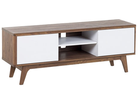 TV Stand Dark Wood White Storage Shelf Cable Management Modern Beliani