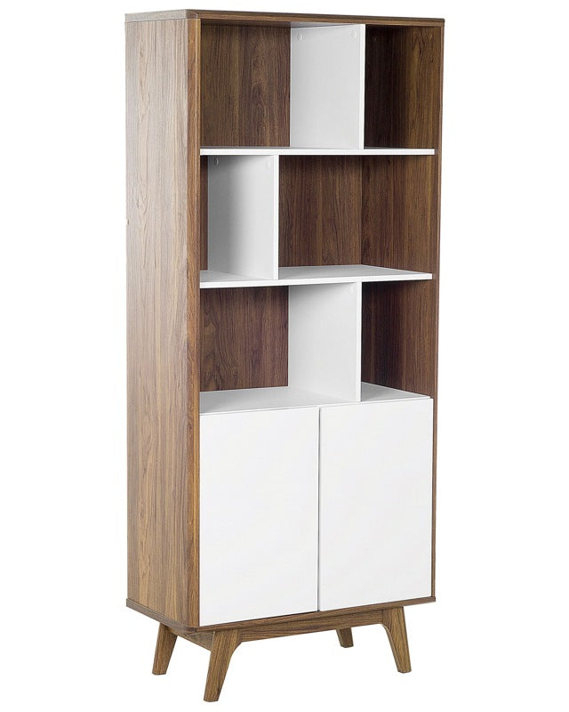 Bookcase Dark Wood with White 182 x 79 x 40 cm 4-Tier Scandinavian Beliani