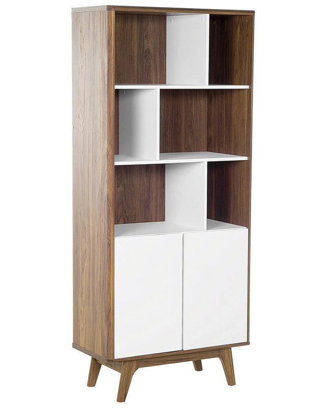 Bookcase Dark Wood with White 182 x 79 x 40 cm 4-Tier Scandinavian Beliani