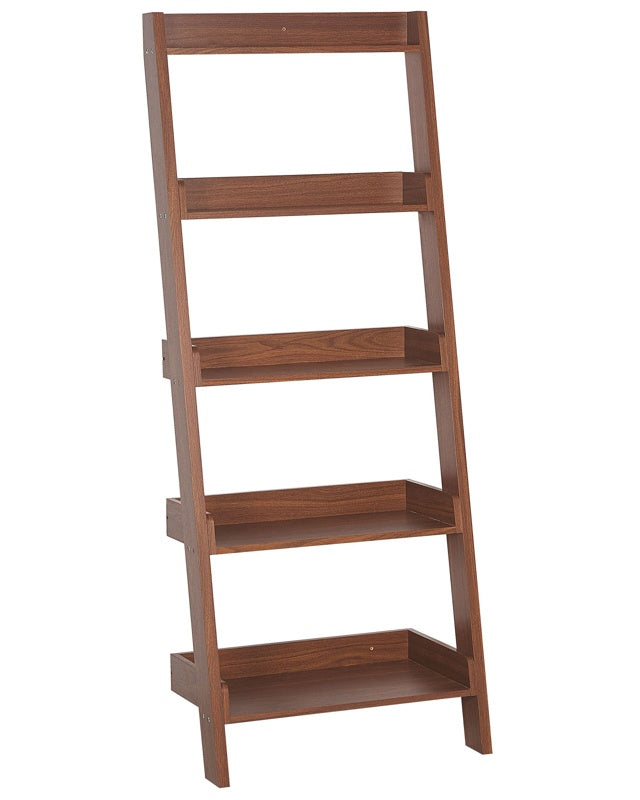 5-Tier Ladder Bookcase Dark Wood Book Shelf Display Beliani