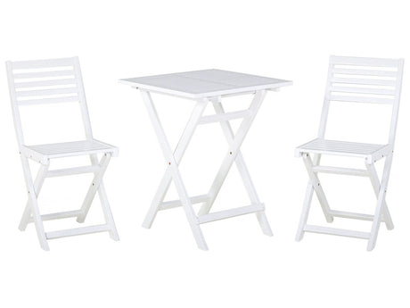 3 Piece Bistro Set White Solid Acacia Wood Folding Slatted Design Scandinavian Modern Beliani