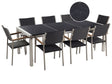 Garden Dining Set Black with Black Granite Table Top Rattan Chairs 8 Seats 220 x 100 cm Triple Plate Beliani