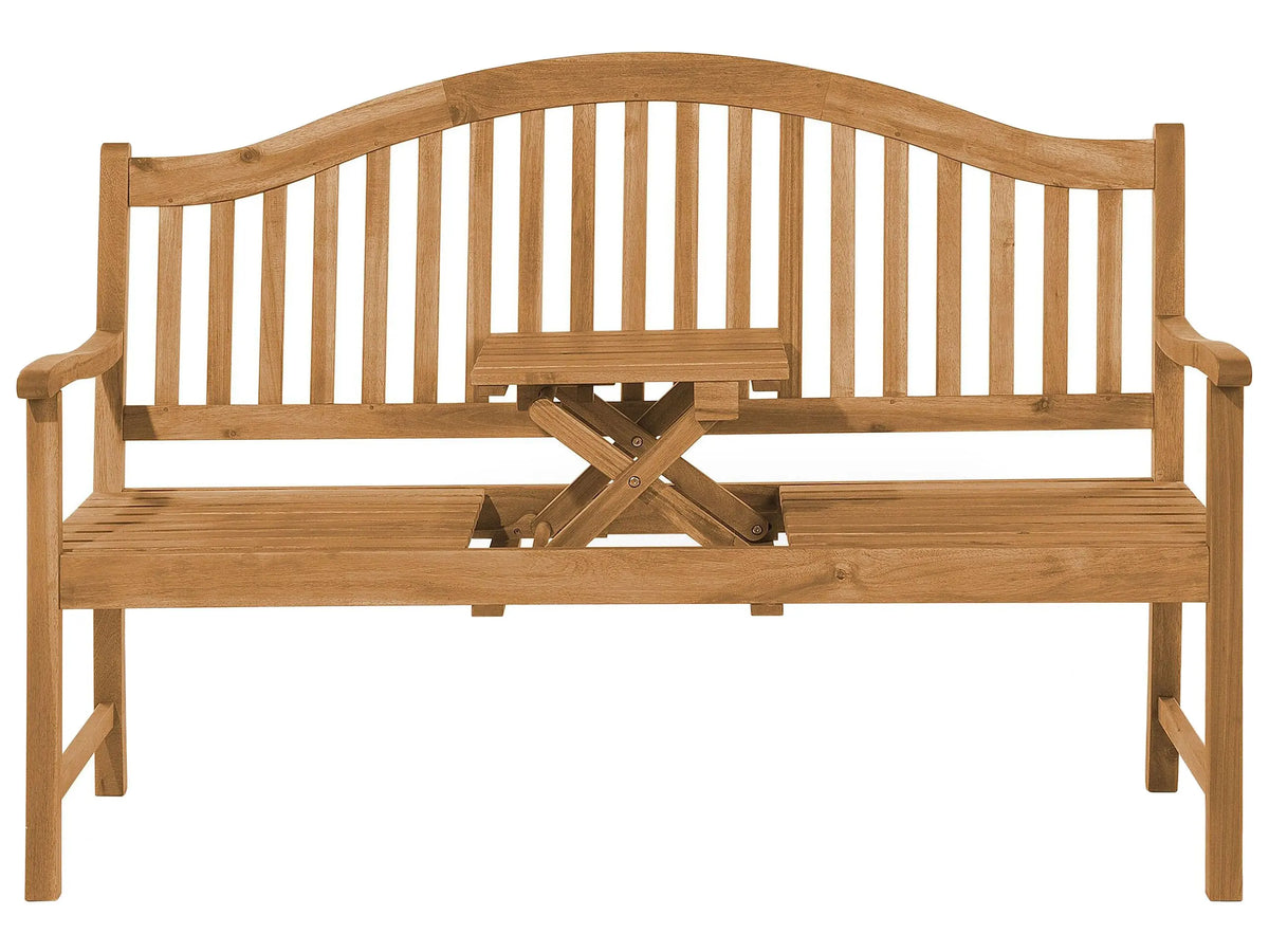 Garden Bench Light Acacia Wood Outdoor 3 Seater with Tea Table Beliani