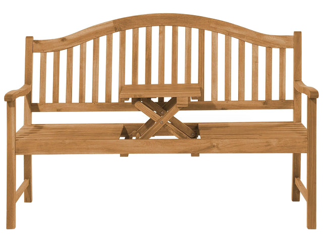 Garden Bench Light Acacia Wood Outdoor 3 Seater with Tea Table Beliani