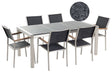 Garden Dining Set Black with Grey Granite Table Top 6 Seats 180 x 90 cm Beliani