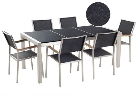 Garden Dining Set Black with Black Granite Table Top 6 Seats 180 x 90 cm Triple Plate Beliani