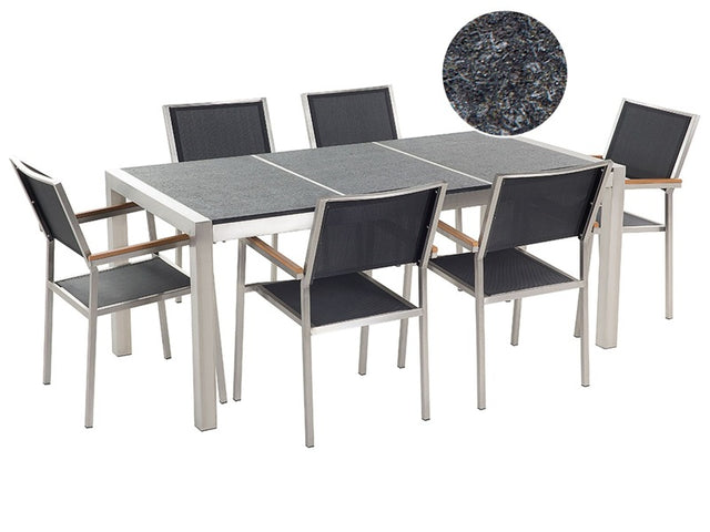 Garden Dining Set Black with Black Basalt Table Top 6 Seats 180 x 90 cm Beliani