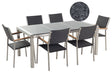 Garden Dining Set Black with Black Granite Table Top Rattan Chairs 6 Seats 180 x 90 cm Beliani