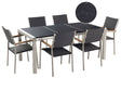 Garden Dining Set Black with Black Granite Table Top Rattan Chairs 6 Seats 180 x 90 cm Triple Plate Beliani