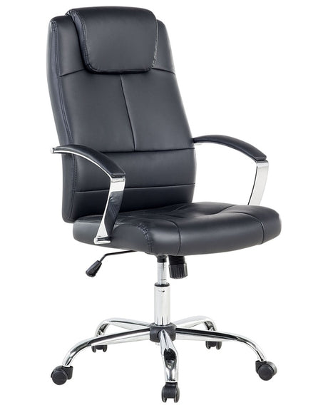 Office Chair Black Faux Leather Swivel Adjustable Tilting Beliani