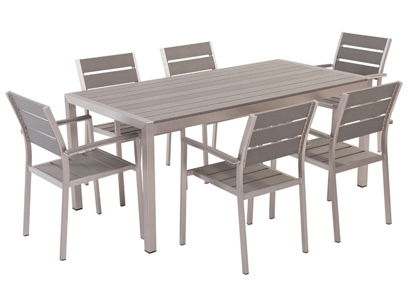 Garden Dining Set Grey Rectangular Table Chairs Outdoor 6 Seater Plastic Wood Top Aluminium Frame Beliani