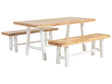 Garden Dining Set Light Wood Top White Legs Outdoor 3 Pieces Acacia Wood Rectangular Table 2 Benches Beliani