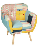 Armchair Multicolour Fabric Patchwork Upholstery Buttoned Retro Club Chair Retro Style Beliani
