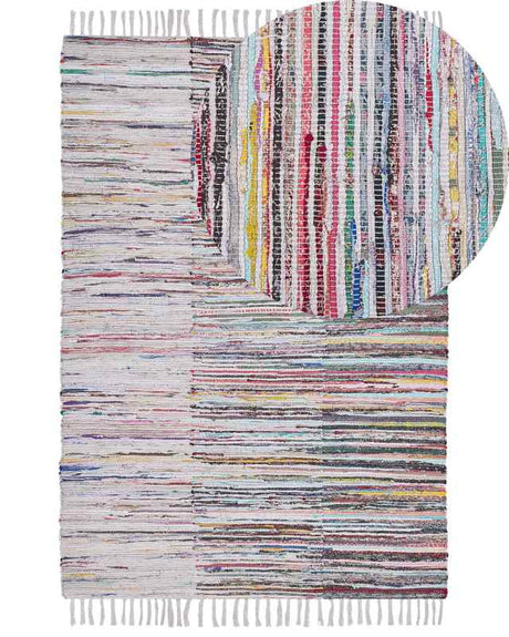 Area Rag Rug Multicolour Stripes Cotton 160 x 230 cm Rectangular Hand Woven Beliani