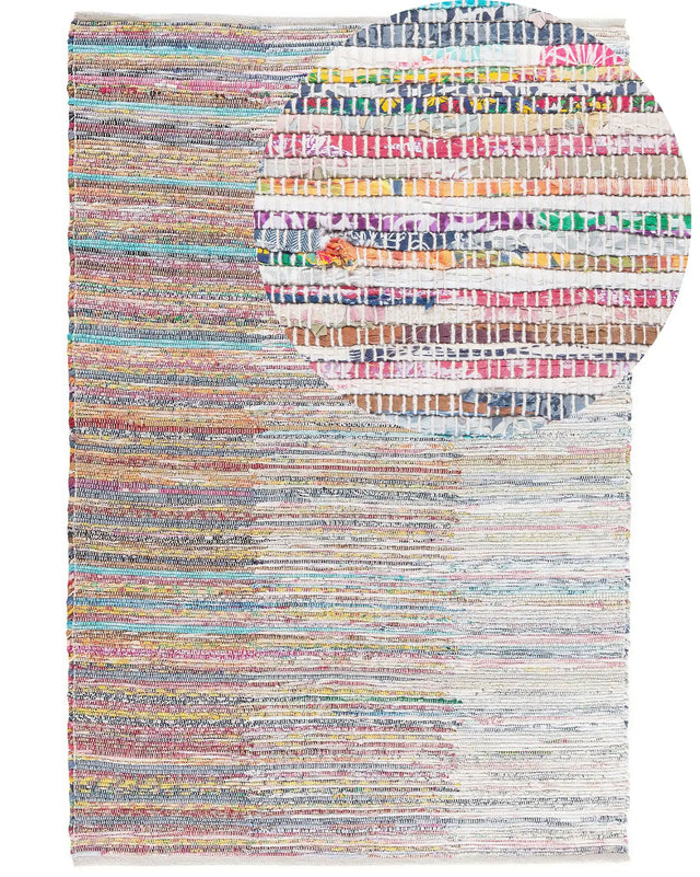 Area Rag Rug Multicolour Stripes Cotton 140 x 200 cm Rectangular Hand Woven Beliani