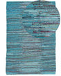 Area Rag Rug Blue Turquoise Stripes Cotton 140 x 200 cm Rectangular Hand Woven Beliani