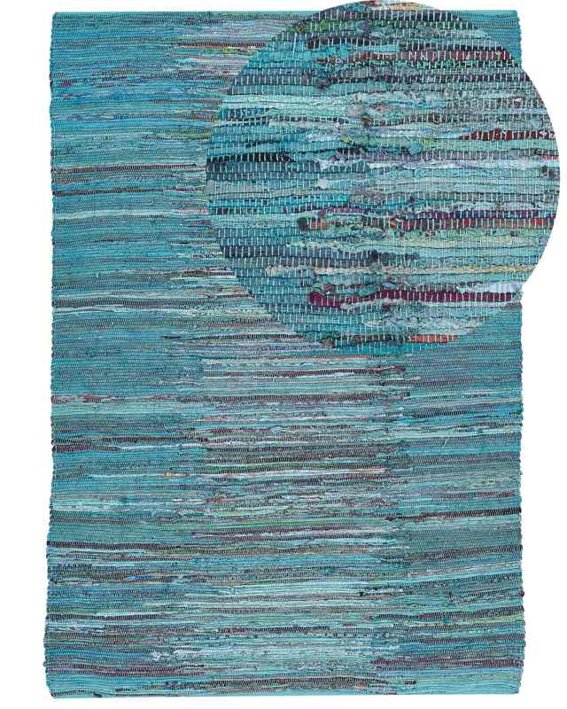 Area Rag Rug Blue Turquoise Stripes Cotton 160 x 230 cm Rectangular Hand Woven Beliani