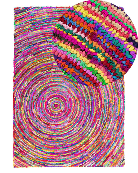 Area Rug Multicolour with Cotton 140 x 200 cm Rectangular Abstract Pattern Hand Woven Boho Beliani