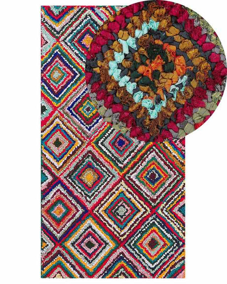 Rag Rug Multicolour Cotton 80 x 150 cm Braided Bohemian Hand Made Rug Beliani