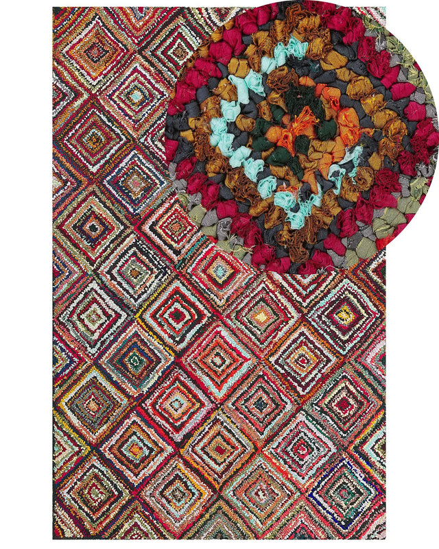 Rag Rug Multicolour Cotton 140 x 200 cm Braided Bohemian Hand Made Rug Beliani