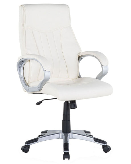 Office Chair Cream PU Leather Executive Computer Chair Height Adjustable Swivel Beliani