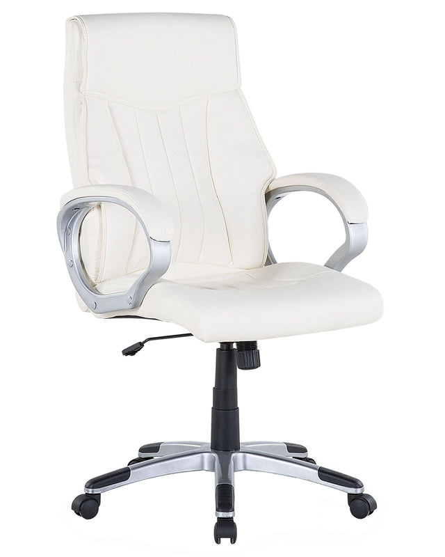Office Chair Cream PU Leather Executive Computer Chair Height Adjustable Swivel Beliani