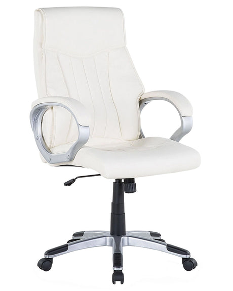 Office Chair Cream PU Leather Executive Computer Chair Height Adjustable Swivel Beliani