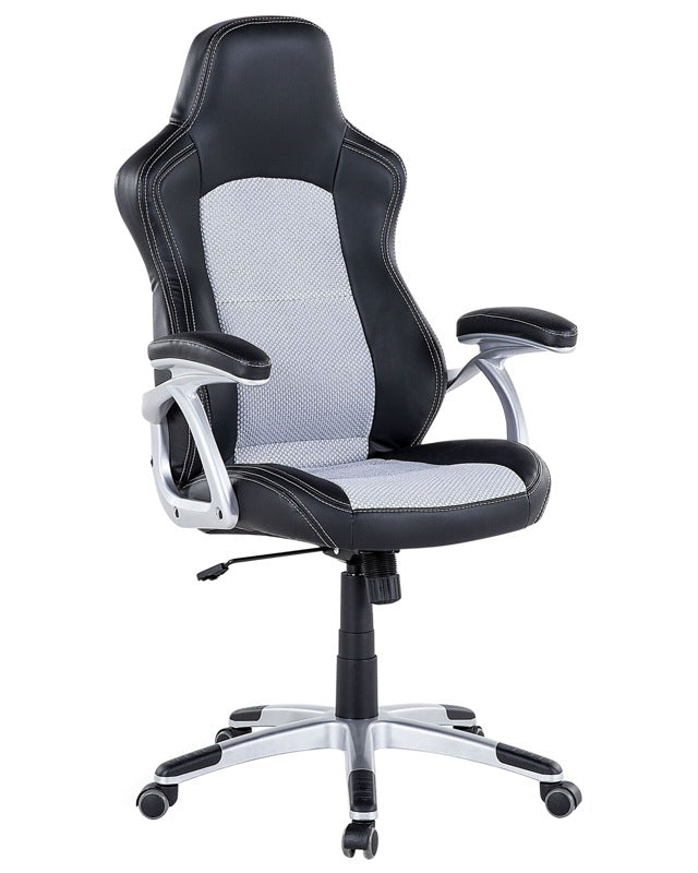 Office Chair Mesh Black with Grey Faux Leather Adjustable Beliani