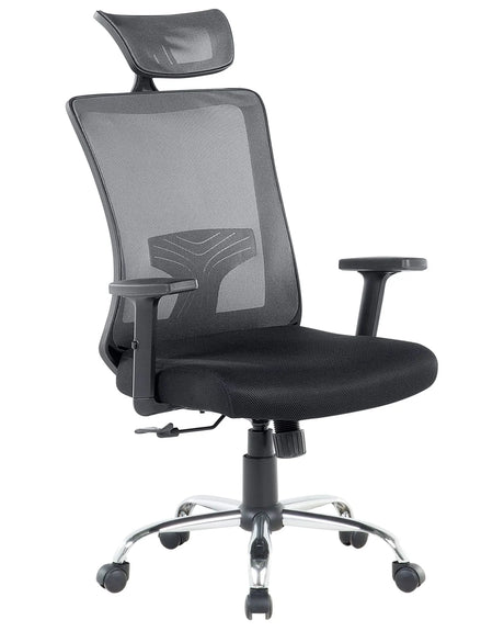 Office Chair Black Mesh Fabric Steel Legs Swivel Adjustable Seat Height Headrest Armrests Tilting Rolling Castors Modern Design Beliani