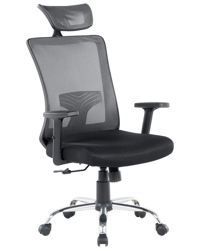 Office Chair Black Mesh Fabric Steel Legs Swivel Adjustable Seat Height Headrest Armrests Tilting Rolling Castors Modern Design Beliani