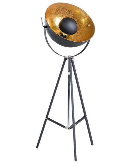 Floor Lamp Black with Gold Metal 165 cm Tripod Base Adjustable Open Shade Industrial Design Beliani